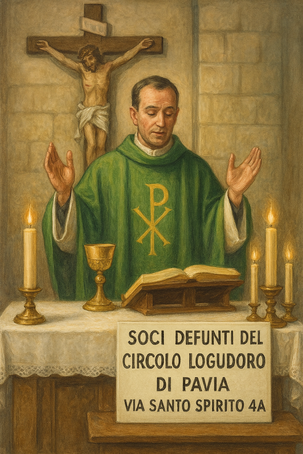 Messa commemorativa per i soci defunti del Circolo Logudoro di Pavia, celebrata dal parroco nella chiesa di Via Santo Spirito 4A