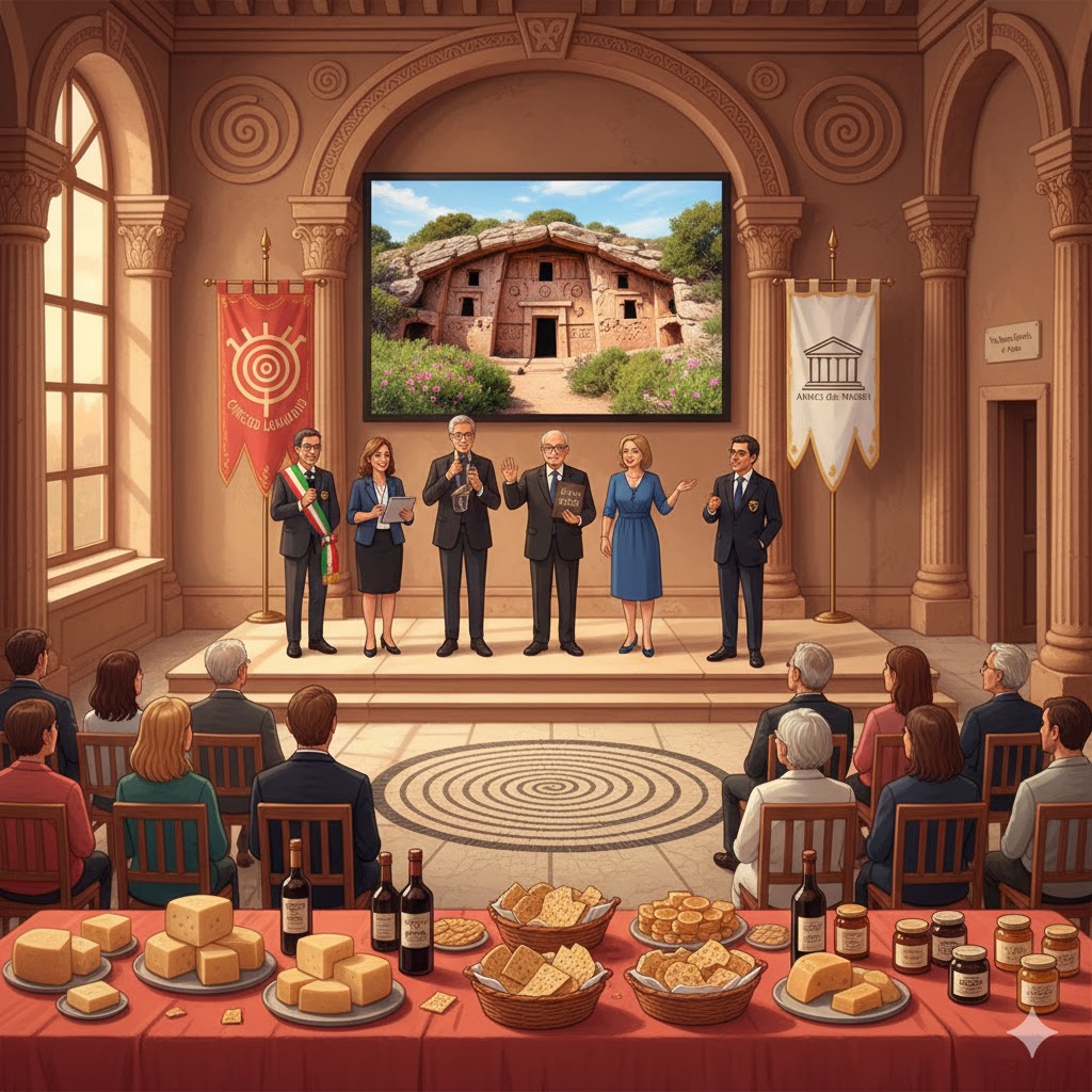 Presentazione libro DOMUS DE JANAS a Pavia: Tonino Oppes, Sindaco Michele Lissia, Presidente FASI Bastianino Mossa e relatori al Circolo Logudoro. Evento culturale con proiezione archeologica e buffet sardo.