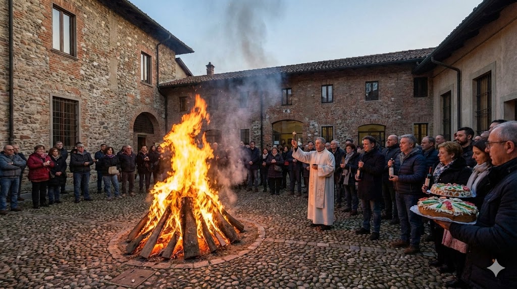 Il Sindaco di Pavia Michele Lissia e il Circolo Sardo Logudoro celebrano il falò di Sant'Antonio Abate con il rito propiziatorio e i dolci sos cogones.